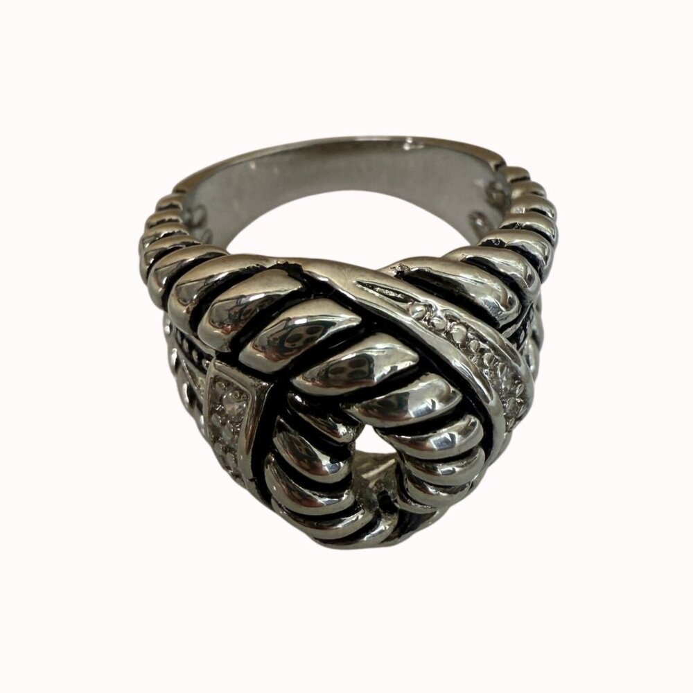 Premier Designs Ring Silver Tone Statement Knot Intricate Rope‎ Details Size 8